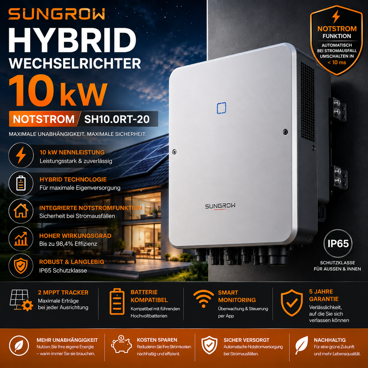 SUMMER DEALS ! Sungrow Hybrid Wechselrichter 10 kW Notstrom SH10.0RT-20