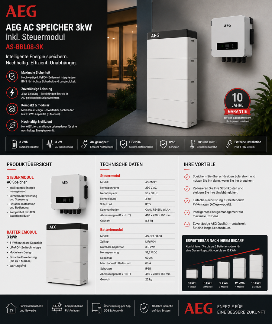 AEG Batteriespeicher inkl. Steuermodul AC Speicher 3kw AS-BBL08-3K