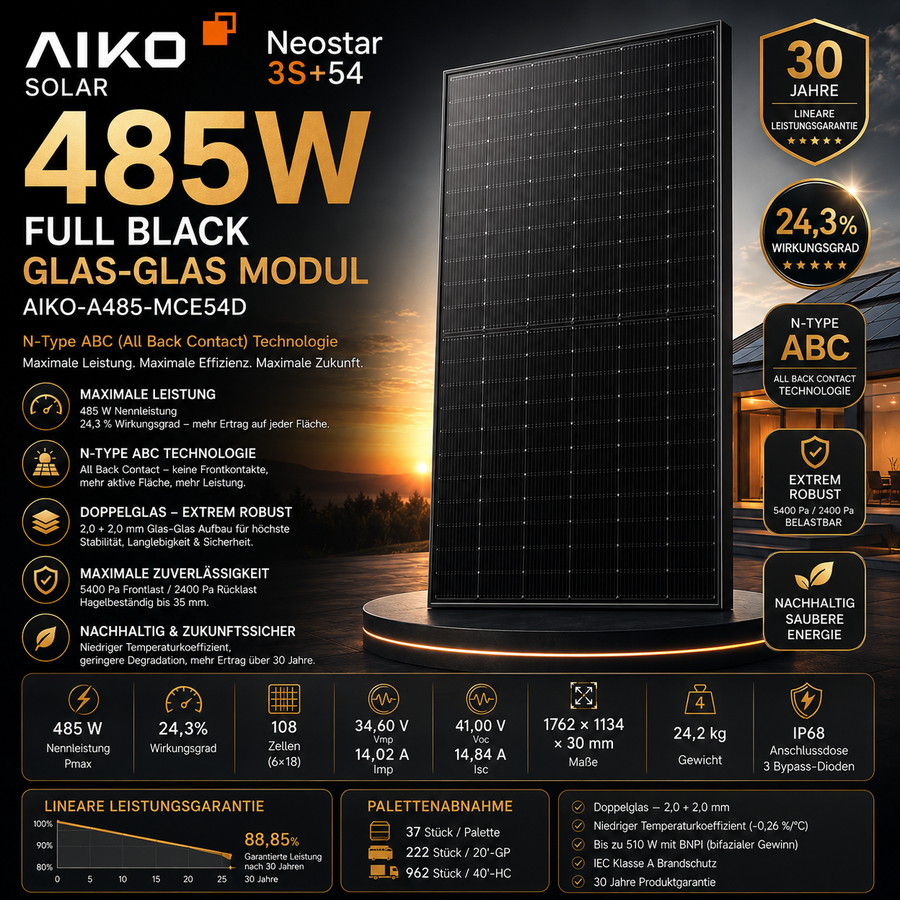 AIKO 485W Solarmodul Full Black Glas Glas MCE54Db Neostar 3S+54