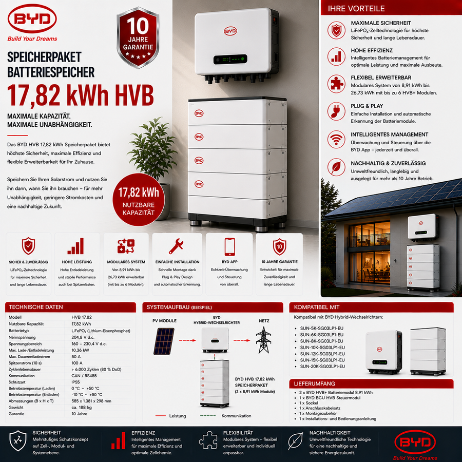 BYD Speicherpaket Batteriespeicher 17,82 kWh HVB