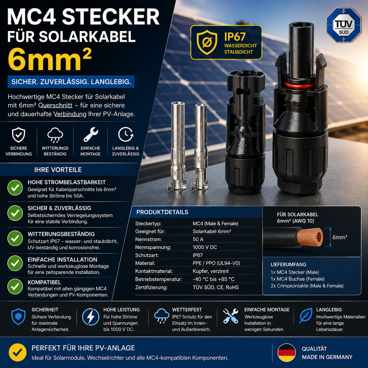 MC4 Stecker für Solarkabel 6mm²