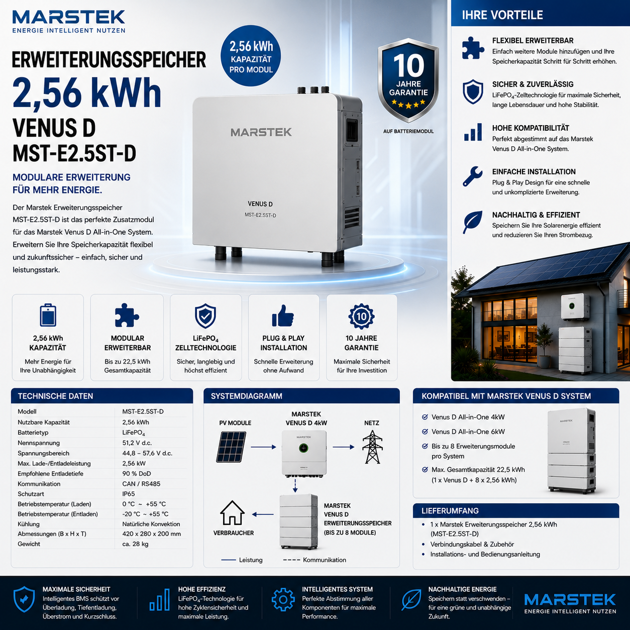 Marstek Erweiterungsspeicher 2,56 kWh Venus D MST-E2.5ST-D