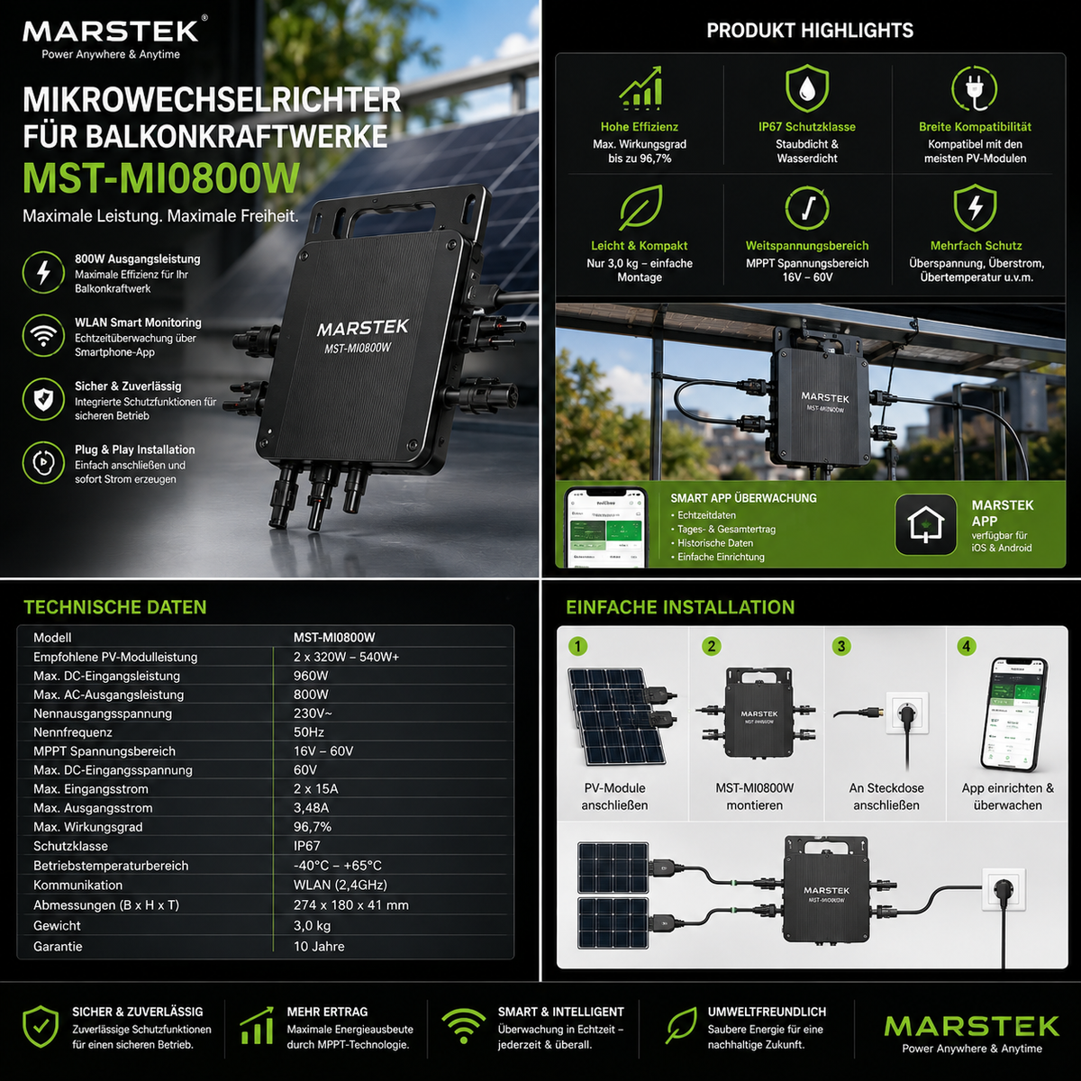 Marstek Mikrowechselrichter für Balkonkraftwerke MST-MI0800W