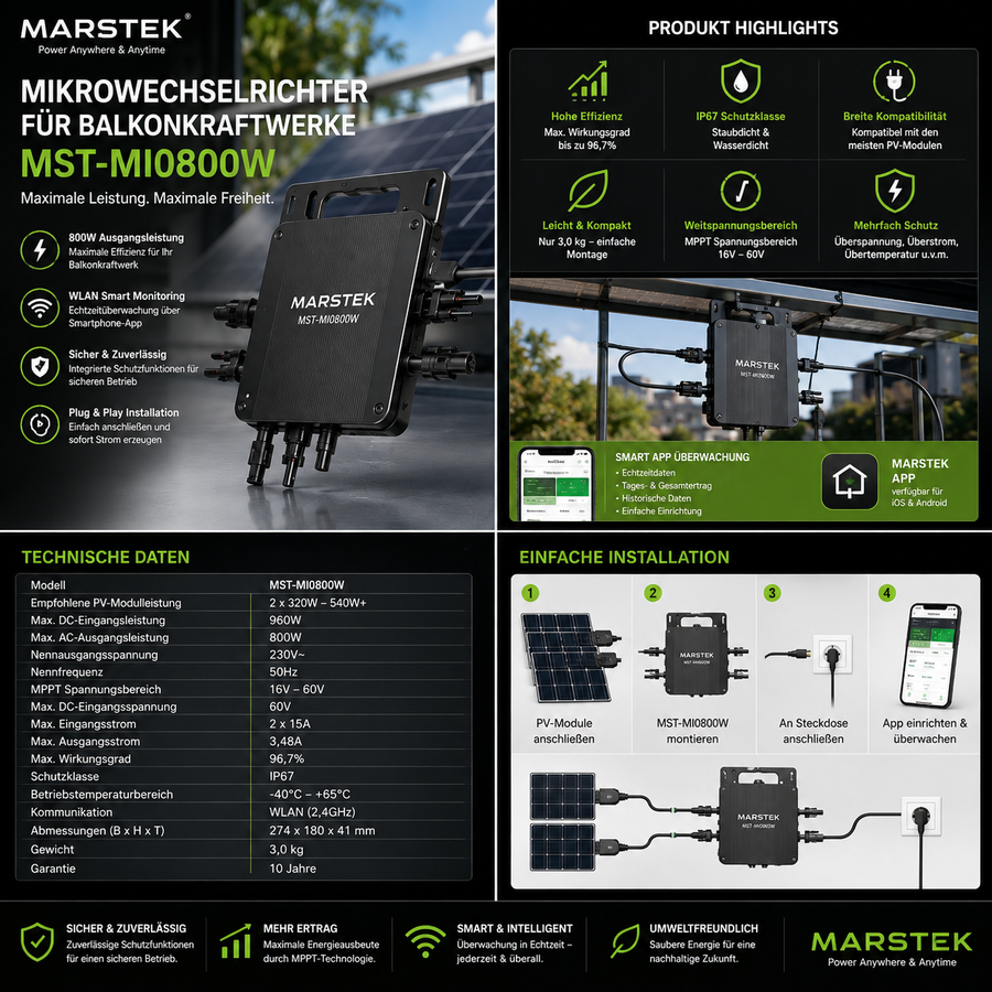 Marstek Mikrowechselrichter für Balkonkraftwerke MST-MI0800W