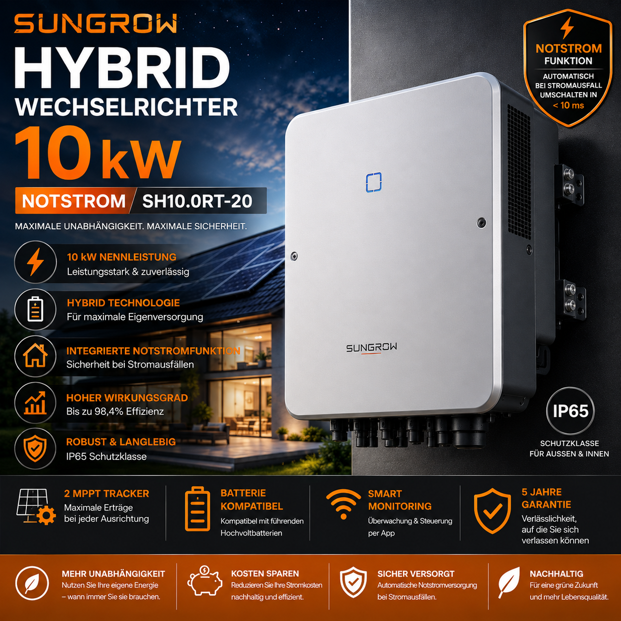 SUMMER DEALS ! Sungrow Hybrid Wechselrichter 10 kW Notstrom SH10.0RT-20
