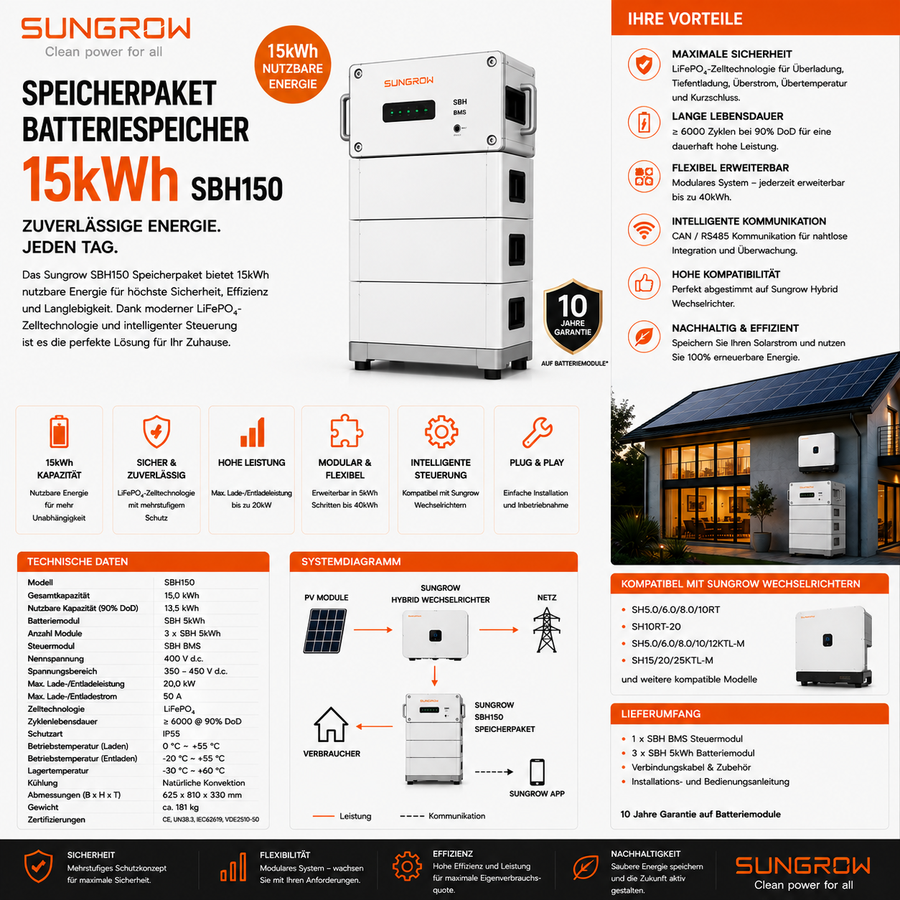 Sungrow Speicherpaket Batteriespeicher 15kWh SBH150
